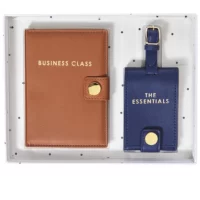 Set Portapasaporte y Etiqueta para Maleta - Diseño Café & Az