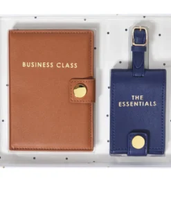 Set Portapasaporte y Etiqueta para Maleta - Diseño Café & Az
