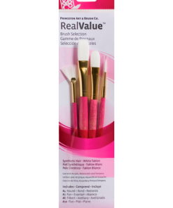 Pinceles Princeton RealValue Mango Corto Fucsia Pelo Sintético Blanco Set 4