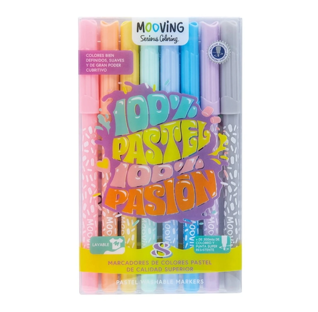 MARCADORES FIBRA MOOVING x 8 PASTEL
