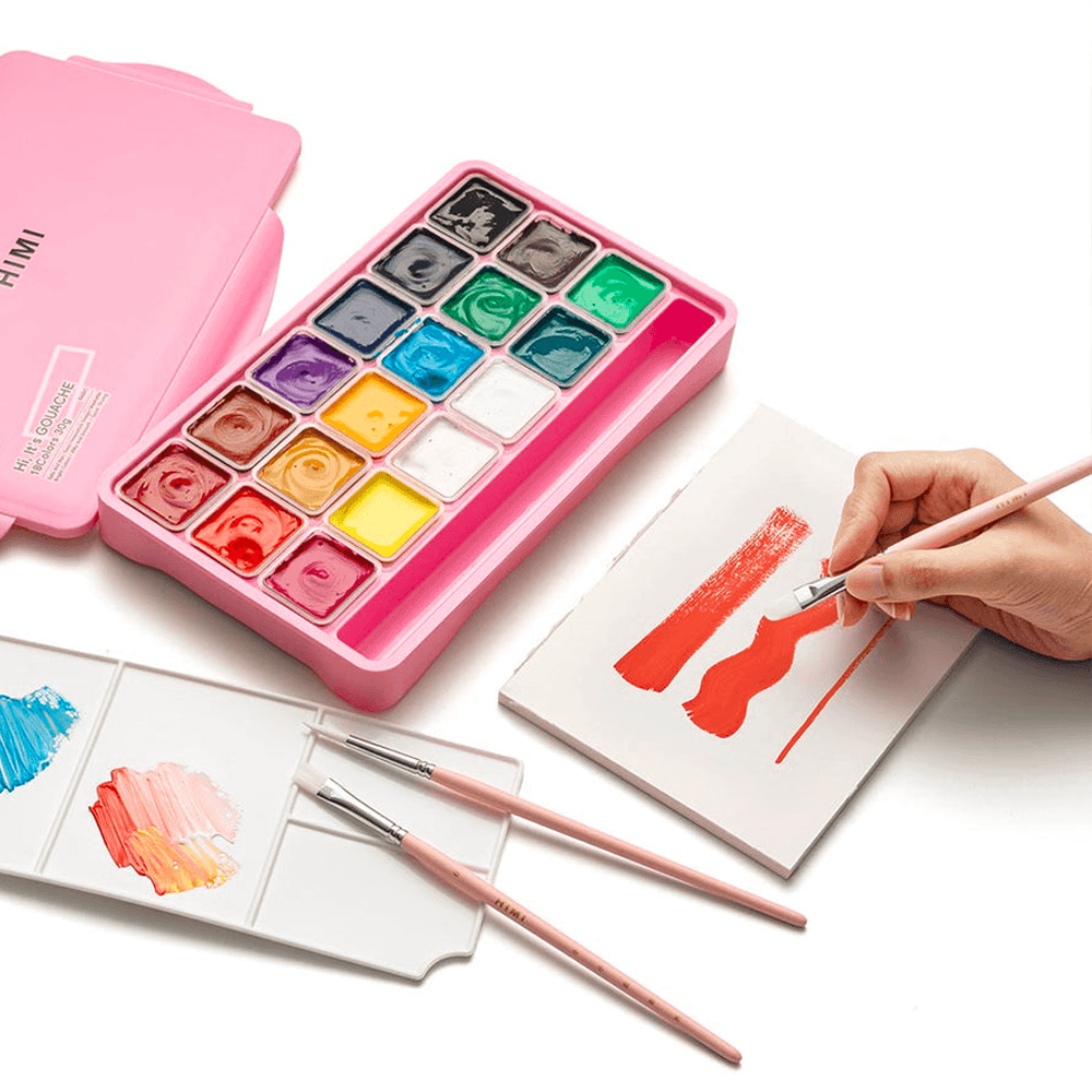 HIMI SET GOUACHE 18 COLORES / 30GR (NO INCLUYE PINCELES) ESTUCHE ROSADO