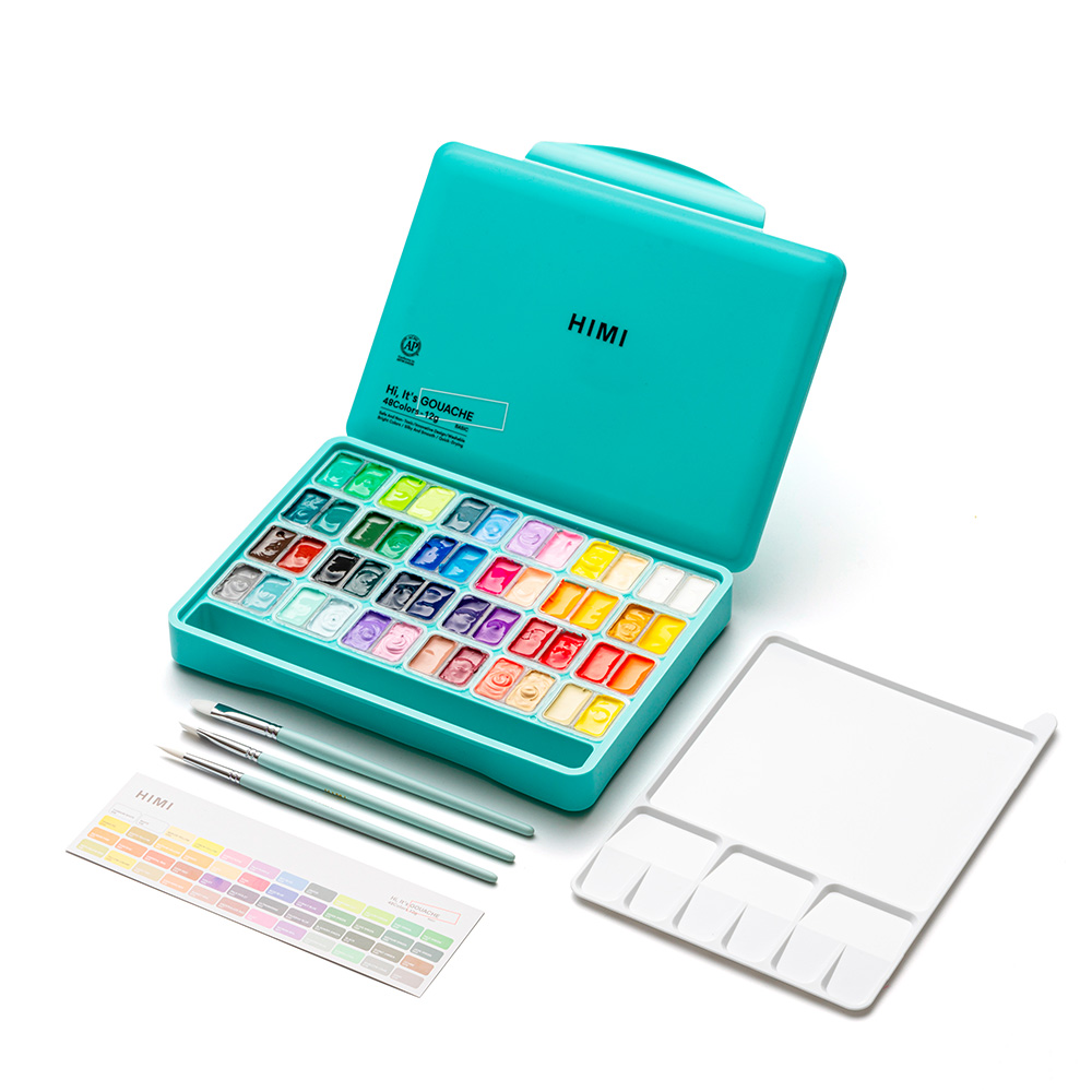 HIMI SET GOUACHE 48 COLORES / 12GR + INCLUYE 3 PINCELES