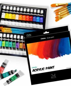 OHUHU SET 24 PINTURAS ACRÍLICAS 12ML + 6 PINCELES